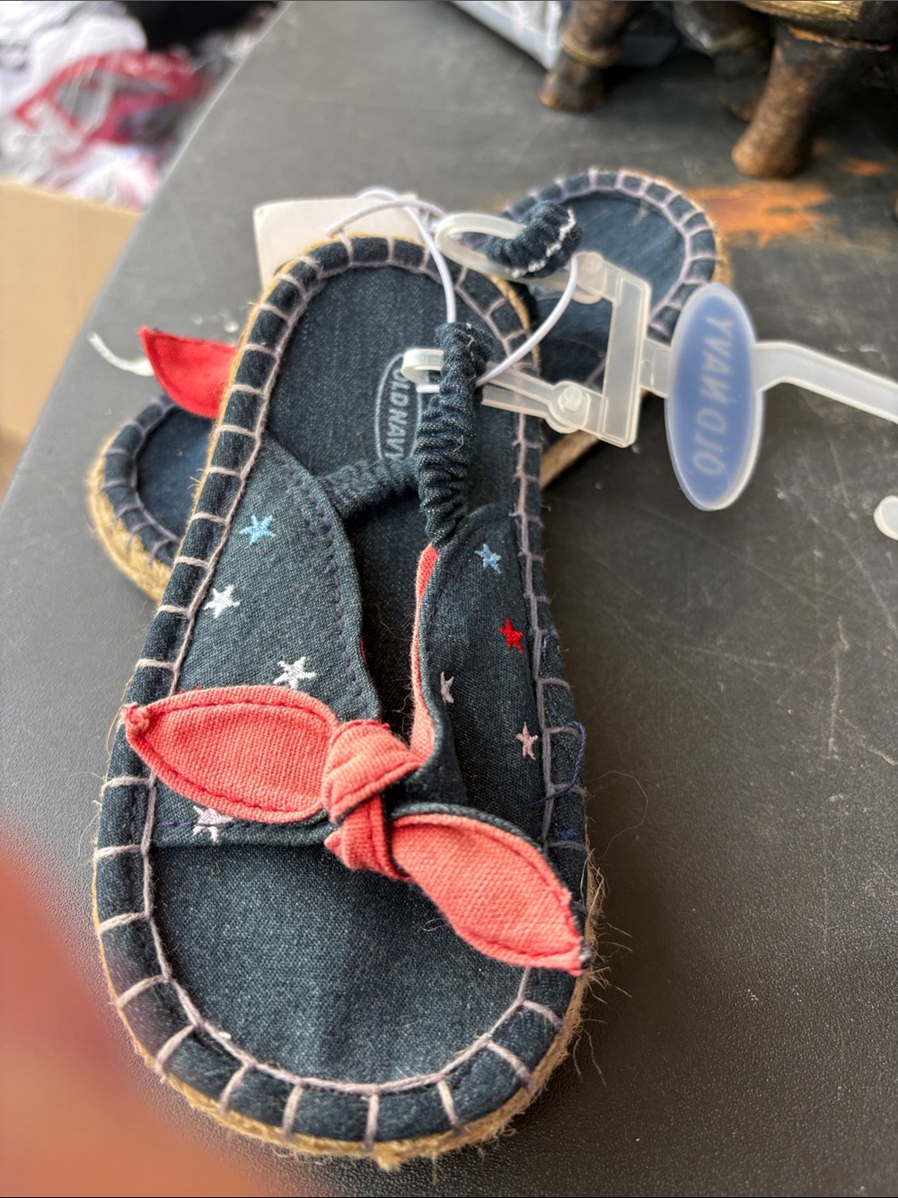Old Navy Navy Blue Kids Espadrille Sandals with Coral Bow